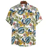 Camisas casuais masculinas de algodão de algodão de algodão verão camisa de manga curta tropical padrão de folha de palmeira camisetas masculinas havaianas para homens para homens w0328