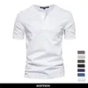 T-shirts voor heren aiopeson 100% katoenen kraagkraag thirt mannen casual hoogwaardige zomer korte mouw heren t shirts mode fundamentele t-shirt man 230327