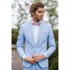 Herrdräkter blazrar 2023 Light Sky Blue Men notched Lapel Wedding Male Tuxedo Slim Fit Groom Wear 2 Piece Prom Jacket Pants Set Outfit