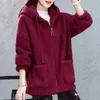 Women's Jackets 2023 Women's Autumn And Winter Fashion Casual Artificial Lamb Wool Coat Stitching Hooded Zipper Ladies Women