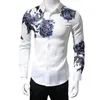 Camisas casuais masculinas Trendência européia e americana Blue rosa quente impressão de diamante longa Camisa de manga longa Men 2023 Spring New High-end Casual