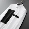 Мужские повседневные рубашки Minglu Cotton Black White Menry Ruxury с длинными рукавами
