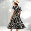 Casual Kleider Sommer Floral Chiffon Lange Frauen Sexy Tiefe V Kurzarm Midi Elegante Schwarz Party 230316