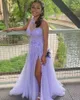 Lilac A-Line TULLE PROM Dresses Leg Slit Appliques Vestidos de Fiesta Elegantes Para Mujer 2023 Feestavondjurken