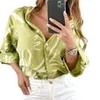 Dames blouses v nek pailletten patchvakken met één borsten dames shirt verstelbare lange mouw onregelmatige print casual top werkkleding blouse