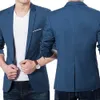 Мужские костюмы Blazers Мужской сплошной шаг шаг воротник Slim Blazer Formal Business Носите одну кнопку костюма Highend Men Casual Business Costume Homme 230328