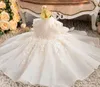 Girl's Dresses Princess Girls Ball Gown White Children Bridemaid Wedding Kids Dresses For Girls Lace Tulle Elegant 1st Birthday Dress 1-10Y