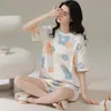 Women's Sleepwear Summer Women Pyjamas Print Cotton Pajamas Sets Sleepwear Casual Pijama Mujer Short Sleeve M-2XL Homewear Clothes Set 230328