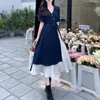 Повседневные платья V-образное платье Корейское модное халат Playa Summer Dress Женщины повседневные городские трендиолы женская одежда Элегантная платья базовые 230327