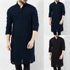 Chemises décontractées pour hommes Vintage lâche musulman Caftan Robes hommes à manches longues Jubba Thobe Kaftan prière motif solide islamique saoudien arabe vêtements