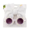 2st/kort Daisy Baby Solglasögon Eyelet Bow pannband Set Elastic Nylon Hair Bands Seaside Sun Glasses Kids Headwear