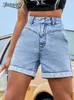 Women's Shorts Benuynfy High Waist Rollup Hem Denim Shorts Women's Street Clothing Casual Summer Loose Fit Women's Jeans 230412