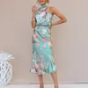 Casual Dresses Fashion Summer For Women 2023 Elegant Tryckt blommor Rayon Tiered Dress Female Beach Party Outfits