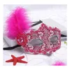 Party Masks Lady Mask Masquerade Cap and Side Feather Venice Little Princess Festival Stage Performance Props Drop Delivery DH3JH