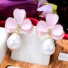 Boucles d'oreilles Siscathy Fashion Elegant Enamel Flower Pearl Drop pour femmes coréennes Crystal Pendant Earge Party Bijoux G1G4