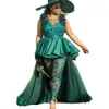 Aso Ebi Stil Dantel Tulumlar Söndürülebilir Etek ile Balo Elbiseleri 2023 Çiçek aplike Boncuklu Avcı Yeşil Resmi Gece Elbise Kadın Pageant Giyim
