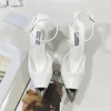 Sandales en cuir verni à bout pointu pour femmes, chaussures de styliste, Sexy, talon de chat, fête de mariage, sangle arrière en cuir, talons hauts, 2023