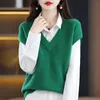 Chalecos de mujer Elegante Color sólido con cuello en V Chaleco de punto Suéter Ropa de mujer Otoño Suelto Casual Jersey Tops coreanos 230328