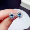Stud -oorbellen kjjeaxcmy fijne sieraden 925 Sterling zilver ingelegde natuurlijke London Blue Topaz vrouwen elegante klassieke bloemen edelstenen