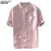 Camisa casual masculina camisa masculina nova lampe larga de algodão linho de algodão curto botão de bolso camisetas tops blusa vestido masculino camisa camisa masculina w0328