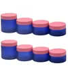 Emballage cosmétique vide Bouteille en plastique PET Frost Blue Skincare Pot de crème pour le visage Couverture rose Portable Emballage rechargeable Pots Conteneur 100g 120g 150g 200g 250g