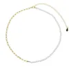 Chains Mix Round Pearl Beads Paper Clip Chain Thin 2MM CZ Tennis Fashion Women Choker Necklace