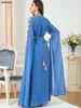 Vêtements ethniques robes de soirée longue luxe 2023 broderie florale dentelle panneau ceinture en mousseline de soie Robe marocaine Caftan femme Robe Turquie Abayat