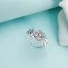 خواتم زهور الأقحوان المتلألئة من الفضة الإسترليني الحقيقي لـ Pandora CZ Diamond Wedding Party Jewelry للنساء صديقة هدية مجموعة خواتم مصممة مع صندوق البيع بالتجزئة الأصلي