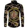 Мужские повседневные рубашки Золотой лев узор 3D печать мужчины с длинным рукавом с длинными рукавами кнопки кнопки модного барокко стиль уличная одежда 230328