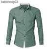 Camisas casuais masculinas Men camisa verde Patchwork Dress Camisa social Autumn Spring Solid Manga Longa Slim Fit Macho Top Office Button Camisa 2022 W0328
