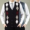 Men's Sweaters Men's Spring And Autumn Casual V- Neck Diamond Plaid Sleeveless Wool Vest Cardigan