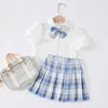 Girl's Dresses Girls Skirt Jk Uniform Skirt New Student Suit Summer Short-Sleeved White Shirt Plaid Pleated Skirt Girl College Wind Skirt