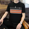 2023 Men's T-Shirts summer new men's clothing European station plaid print round neck half-sleeve T-shirt brand short-sleeved T-shirt Knitted T-shirt