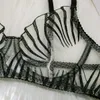 Fancy Lingerie Set For Women Transparent Lace Embroidery Garter 3-Piece Sexy Underwear Sheer Bra Intimate Kits Bilizna Set