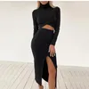 Casual Dresses Fashion Bodycon Dress Autumn Winter Women Black Long Sleeve Turtleneck Midi Elegant Clubwear For Femme 2023