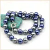 Ketten Mode Glas Shell Perle Perlen Halskette 10mm Blau Grau Runde Krawatte Frauen Mädchen Geschenke Ornamente Schmuck Machen design