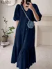 Casual Dresses Vintage Denim Blue Women Shirt Ruffle Dress ZANZEA Summer Fashion Short Sleeve Maxi Robe Oversized Casual V Neck A Line Sundress 230327