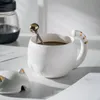 Creatieve kat keramische mok met deksel lepel eenvoudig huishoudelijk stel waterbeker koffiebek cadeau