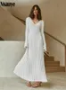 Casual jurken nsauye gebreide jurken voor vrouwen herfst winter elegant geplooide lange jurken lange mouw v nek casual slanke maxi jurk 230327