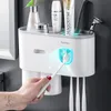Liquid Soap Dispenser 2 Cangkir Aksesori Kamar Mandi Tempat Sikat Gigi Pengatur Penyimpanan Pasta untuk Rak Penyerap Magnet 230328