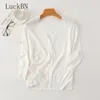 Kvinnors stickor Tees Summer Ice Silk Sunscreen Cardigan Sweater Thin Cool Shawl Three-Qakarter Sleeve Air Conditioning Shirt White Jacket 202