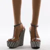 Dress Shoes GXCMHBWJ Elegant Gingham Thick Bottom Wedge Women's Sandals Ankle Buckle Strap Platform High Heels PVC Transparent Woman