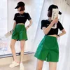 Women's Shorts Summer Fashion Shorts for Women High Waist Cotton Casual Black Green White Elastic Waist Wide Leg Short Women's Clothing 230328