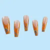 False Nails 24pcs DIY Detachable Manicure Press On Ballerina Nail Tips Orange Blue Yellow Wavy