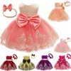 Flickans klänningar Nya flickor klänning nyfödda spetsprinsessor klänningar födelsedag bära julsemester kostym spädbarn klänning 1-6 år pannband