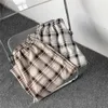 Herenbroek Houzhou plaid mannen linnengoed Koreaans checked broek mannelijke streetwear mode bodems zomer wijd been harajuku ademende y23