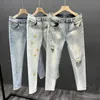 Herrbyxor Fempointed stjärna tryckt jeans herrmodemärke koreansk stil smal ins trendiga ljus färg stretch casual ankel byxor 230328