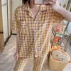 Pijama de pijamas de pãezas de amossa feminina feminina Cardigan Cartoon de verão de manga curta Long Homesuit Moda Pijamas Roupas de casa para mulheres 230328