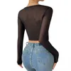 Kvinnors t-shirt Autumn Summer Lace Crop Topps Women Square Neck Long Sleeve Mesh Patchwork Hollow Out Blus Fashion Vintage Buckle Corset Black P230328