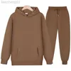 Herrespår Nya män Kvinnor Tracksuit hoodies Casual Solid Color Thick Pullover och Long Pant 2-Piece Set Men Autumn Fleece Jogger Sports Suit W0328